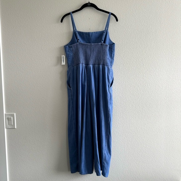 NWT Old Navy Sleeveless Chambray Cami Jumpsuit Blue Cropped Cotton Wide Leg - Picture 10 of 15